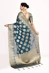 Shop_Samyukta Singhania_Blue Viscose Woven Zari V-neck Rosette Saree With Blouse _at_Aza_Fashions