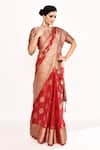 Samyukta Singhania_Red Viscose Woven Zari Round Floral Paisley Saree With Blouse _Online_at_Aza_Fashions