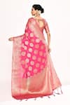 Shop_Samyukta Singhania_Pink Viscose Woven Zari V-neck Heart Pattern Saree With Blouse _at_Aza_Fashions