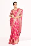 Samyukta Singhania_Pink Viscose Woven Zari V-neck Heart Pattern Saree With Blouse _Online_at_Aza_Fashions