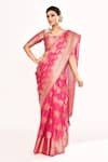 Buy_Samyukta Singhania_Pink Viscose Woven Zari V-neck Heart Pattern Saree With Blouse _Online_at_Aza_Fashions