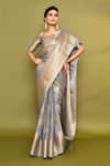 Samyukta Singhania_Grey Viscose Woven Zari Square Floral Saree With Blouse _Online_at_Aza_Fashions