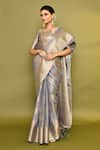 Buy_Samyukta Singhania_Grey Viscose Woven Zari Square Floral Saree With Blouse _Online_at_Aza_Fashions