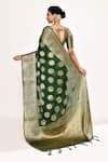 Shop_Samyukta Singhania_Green Viscose Woven Zari Cut-out Geometric Saree With Blouse _at_Aza_Fashions