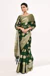 Samyukta Singhania_Green Viscose Woven Zari Cut-out Geometric Saree With Blouse _Online_at_Aza_Fashions