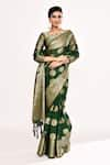 Buy_Samyukta Singhania_Green Viscose Woven Zari Cut-out Geometric Saree With Blouse _Online_at_Aza_Fashions