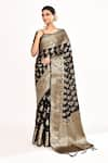 Samyukta Singhania_Black Viscose Woven Zari Square Foliage Saree With Blouse _Online_at_Aza_Fashions