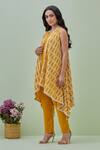 Grass & Sunshine_Yellow Chanderi Blossom Vine Open Neck Pattern Cape Pant Set _Online_at_Aza_Fashions