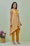 Shop_Grass & Sunshine_Yellow Chanderi Blossom Vine Open Neck Pattern Cape Pant Set _Online_at_Aza_Fashions