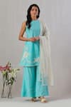 Buy_Grass & Sunshine_Blue Chanderi Embroidery Dori Halter Neck Rosa Kurta Flared Pant Set _at_Aza_Fashions