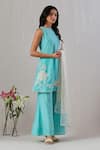 Grass & Sunshine_Blue Chanderi Embroidery Dori Halter Neck Rosa Kurta Flared Pant Set _at_Aza_Fashions