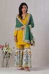 Buy_Grass & Sunshine_Yellow Cotton Print Gul Notched V Kurta Sharara Set _at_Aza_Fashions