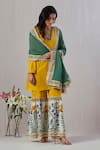 Grass & Sunshine_Yellow Cotton Print Gul Notched V Kurta Sharara Set _at_Aza_Fashions