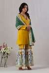 Buy_Grass & Sunshine_Yellow Cotton Print Gul Notched V Kurta Sharara Set 