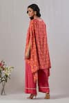 Shop_Grass & Sunshine_Red Viscose Print Wildbloom V Neck Asymmetric Kurta With Flared Pant _at_Aza_Fashions