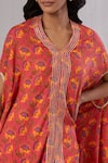 Buy_Grass & Sunshine_Red Viscose Print Wildbloom V Neck Asymmetric Kurta With Flared Pant _Online_at_Aza_Fashions