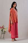 Grass & Sunshine_Red Viscose Print Wildbloom V Neck Asymmetric Kurta With Flared Pant _at_Aza_Fashions