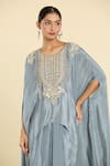 Shop_Label Lila_Grey Poly Crepe Embroidery Mirror Flora And Dabka Yoke Kurta With Draped Skirt _Online_at_Aza_Fashions