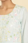 Shop_Label Lila_Blue Poly Crepe Embroidery Blossom U Neck Top With Palazzo _Online_at_Aza_Fashions