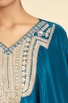 Shop_Label Lila_Blue Poly Crepe Embroidery Dabka V Neck Yoke Kurta With Draped Skirt _Online_at_Aza_Fashions