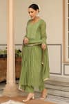 Shop_Pheeta_Green Mulmul Embroidery Fringe Lace V-neck Pintuck Yoke Anarkali And Pant Set 