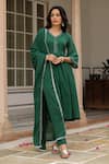 Buy_Pheeta_Green Mulmul Embroidery Fringe Lace V-neck Solid Gathered Anarkali And Pant Set _at_Aza_Fashions