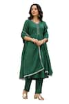 Shop_Pheeta_Green Mulmul Embroidery Fringe Lace V-neck Solid Gathered Anarkali And Pant Set _Online_at_Aza_Fashions