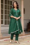 Pheeta_Green Mulmul Embroidery Fringe Lace V-neck Solid Gathered Anarkali And Pant Set _at_Aza_Fashions