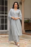 Buy_Pheeta_Grey Mulmul Embroidery Fringe Lace V-neck Gathered Solid Anarkali And Pant Set _at_Aza_Fashions