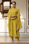 Buy_Pheeta_Yellow Mulmul Embroidery Fringe Lace Round Neck Panelled Anarkali And Pant Set _at_Aza_Fashions