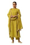 Buy_Pheeta_Yellow Mulmul Embroidery Fringe Lace Round Neck Panelled Anarkali And Pant Set _Online_at_Aza_Fashions