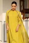 Buy_Pheeta_Yellow Mulmul Embroidery Fringe Lace Round Neck Panelled Anarkali And Pant Set 