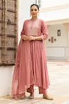 Buy_Pheeta_Pink Mulmul Embroidery Fringe Lace Round Neck Yoke Anarkali And Pant Set _at_Aza_Fashions