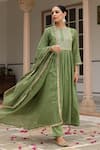 Buy_Pheeta_Green Mulmul Embroidery Fringe Lace Round Neck Gota Anarkali And Pant Set _at_Aza_Fashions