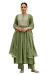 Shop_Pheeta_Green Mulmul Embroidery Fringe Lace Round Neck Gota Anarkali And Pant Set _Online_at_Aza_Fashions