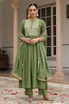 Pheeta_Green Mulmul Embroidery Fringe Lace Round Neck Gota Anarkali And Pant Set _at_Aza_Fashions