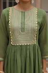 Pheeta_Green Mulmul Embroidery Fringe Lace Round Neck Gota Anarkali And Pant Set _Online