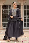 Buy_Pheeta_Black Mulmul Embroidery Fringe Lace Round Neck Solid Yoke Anarkali And Pant Set _at_Aza_Fashions