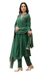 Buy_Pheeta_Green Mulmul Embroidery Fringe Lace Solid Gathered Yoke Anarkali And Pant Set _Online_at_Aza_Fashions