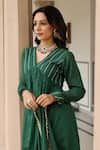 Shop_Pheeta_Green Mulmul Embroidery Fringe Lace Solid Gathered Yoke Anarkali And Pant Set 