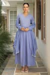 Buy_Pheeta_Blue Mulmul Embroidery Fringe Lace V-neck Solid Anarkali And Pant Set _Online_at_Aza_Fashions