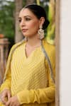 Pheeta_Yellow Mulmul Embroidery Fringe Lace V-neck Gathered Sleeve Anarkali And Pant Set _Online