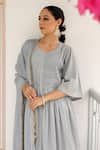 Pheeta_Grey Mulmul Embroidery Fringe Lace Round Neck Pintuck Kurta And Pant Set _Online