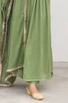 Pheeta_Green Mulmul Embroidery Fringe Lace Round Neck Solid Pintuck Kurta And Pant Set _at_Aza_Fashions