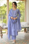 Buy_Pheeta_Blue Mulmul Embroidery Fringe Lace Notched Geometric Kurta And Pant Set 