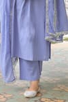 Shop_Pheeta_Blue Mulmul Embroidery Fringe Lace Notched Geometric Kurta And Pant Set 