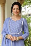 Pheeta_Blue Mulmul Embroidery Fringe Lace Notched Geometric Kurta And Pant Set _Online