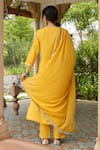 Shop_Pheeta_Yellow Mulmul Embroidery Fringe Lace Notched Yoke Kurta And Pant Set _at_Aza_Fashions