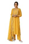 Shop_Pheeta_Yellow Mulmul Embroidery Fringe Lace Notched Yoke Kurta And Pant Set _Online_at_Aza_Fashions