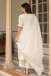 Shop_Pheeta_White Cotton Print Floral V-neck Gathered Kurta And Pant Set _at_Aza_Fashions